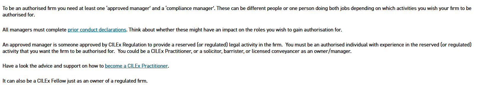 The requirements to be an authorised manager