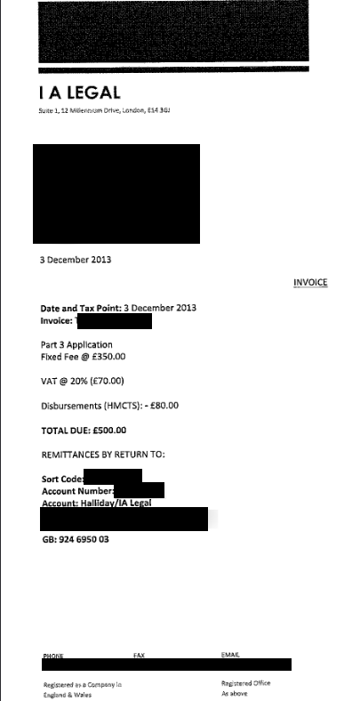 The invoice from I A Legal