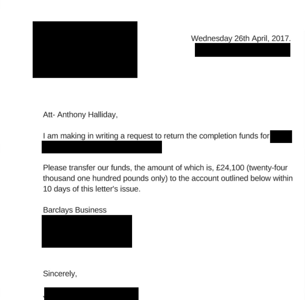 A complaint letter from the client