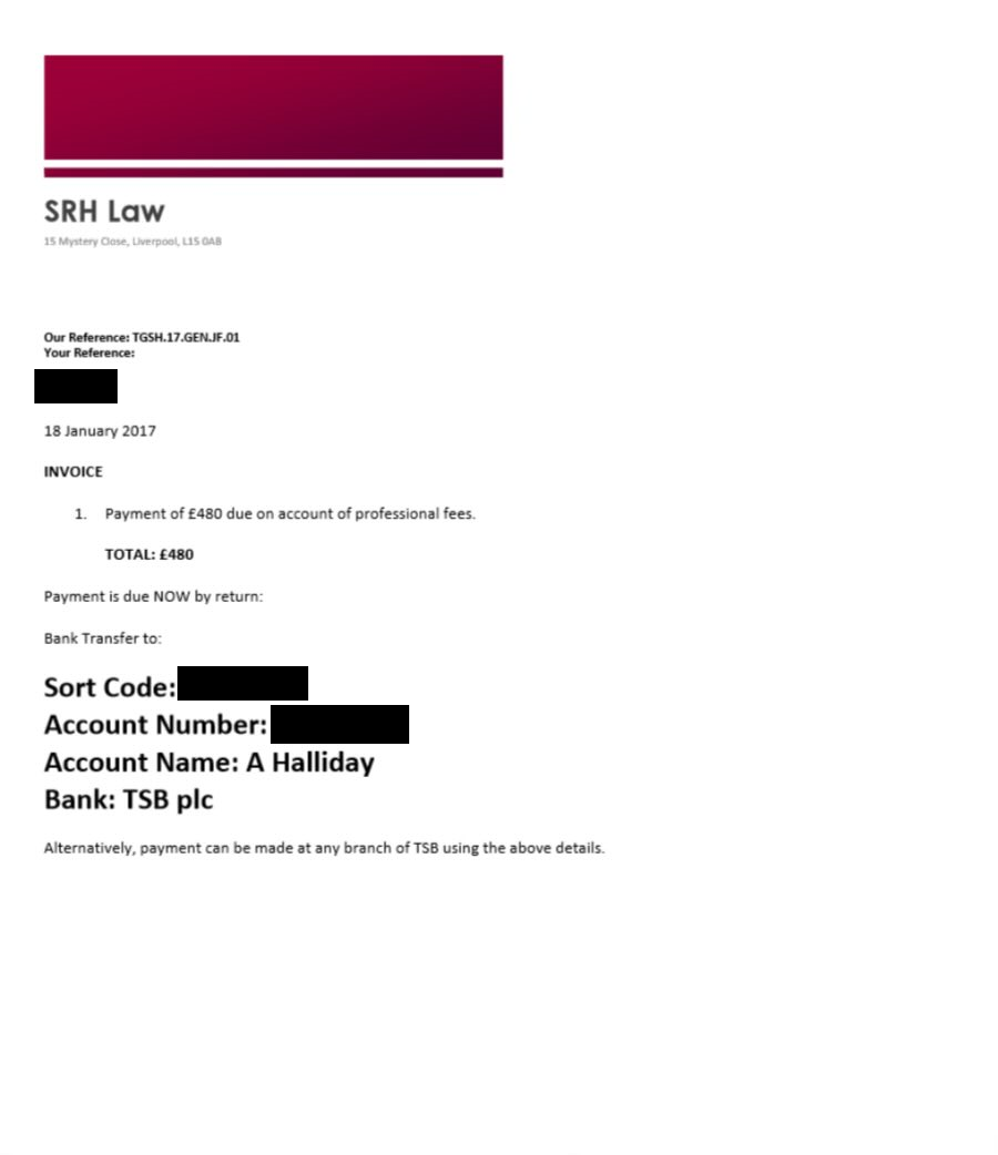 Invoice from SRH Law Limited