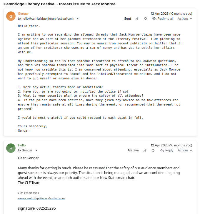 My sole email to the Cambridge Literary Festival