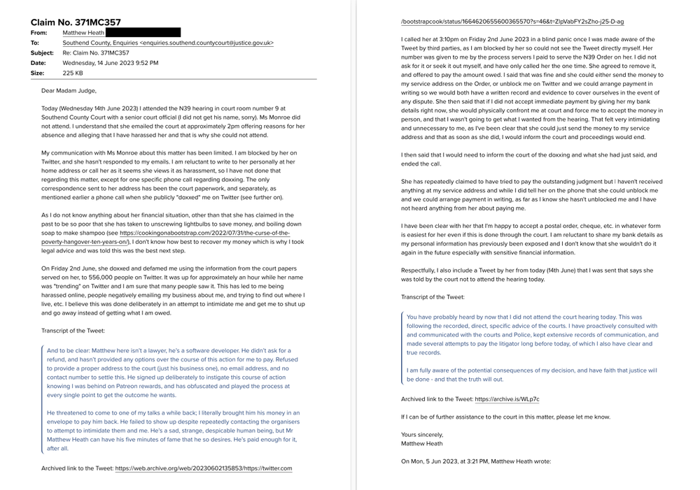 My email to the District Judge