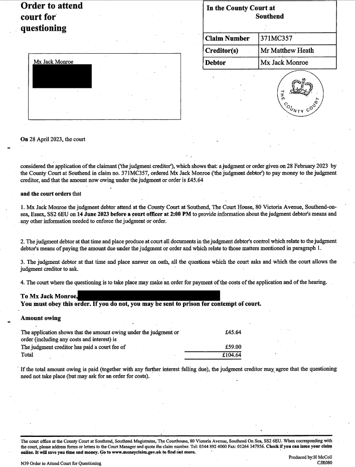The order requiring Jack to attend court