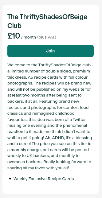 The Patreon tier I signed up for